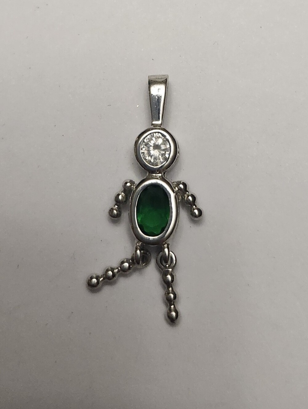925 Sterling Silver Green Emerald May Gemstone Boy Pendant Charm
